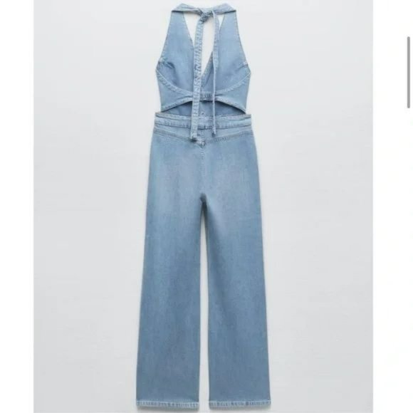 ZARA TRF DENIM HALTER NECK JUMPSUIT - Picture 8 of 9